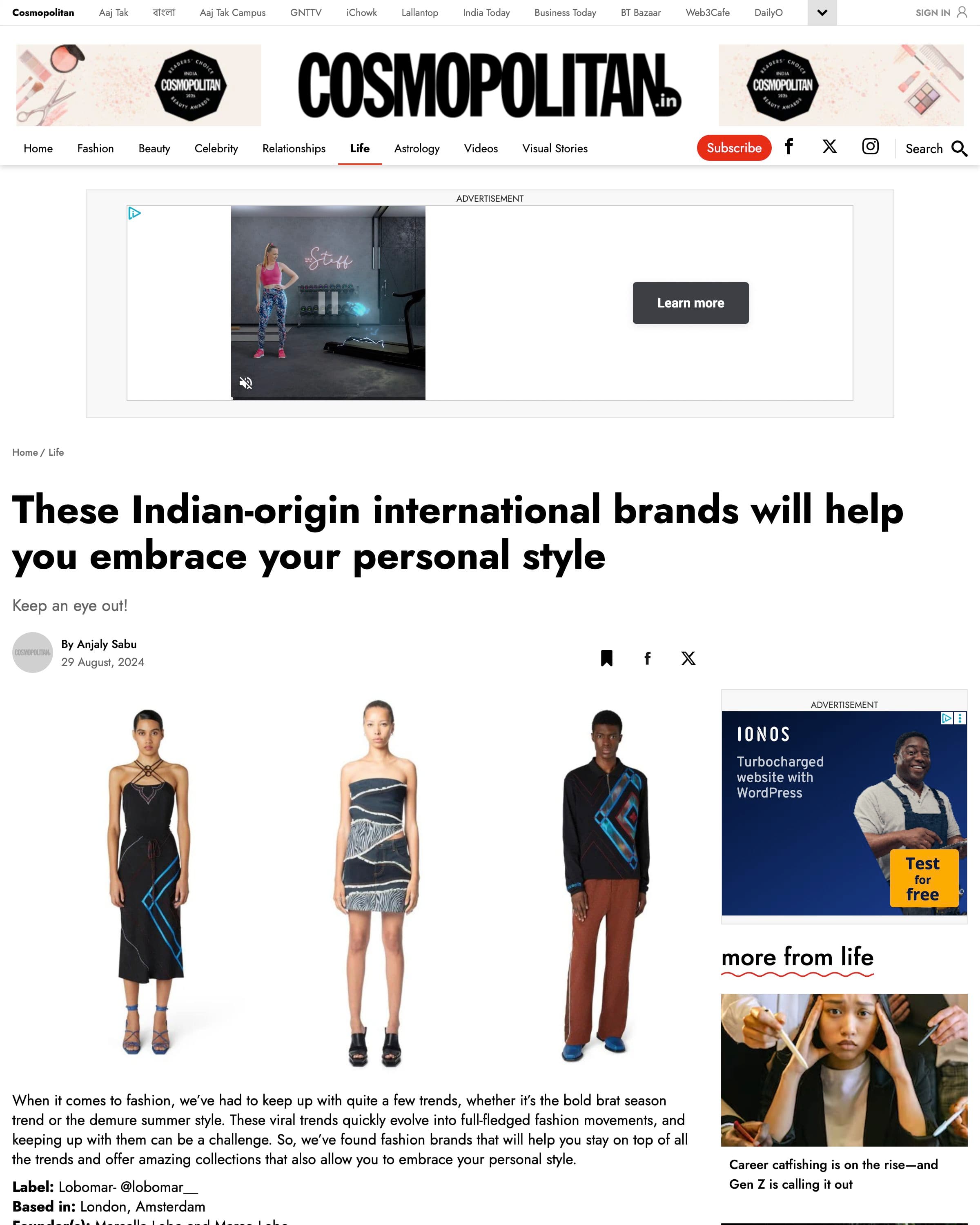 Cosmopolitan India feature including LOBOMAR