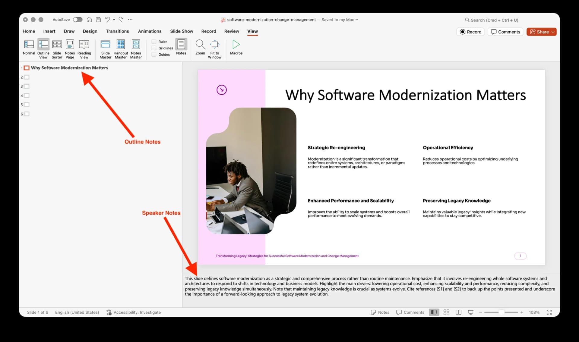 AI presentation editor interface with generated slides